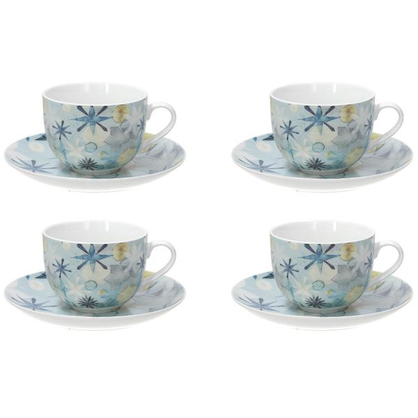 Confezione 4 tazze cappuccino con piattino Porcellana Azzurro 240 cc -  Linea Atollo - Tognana