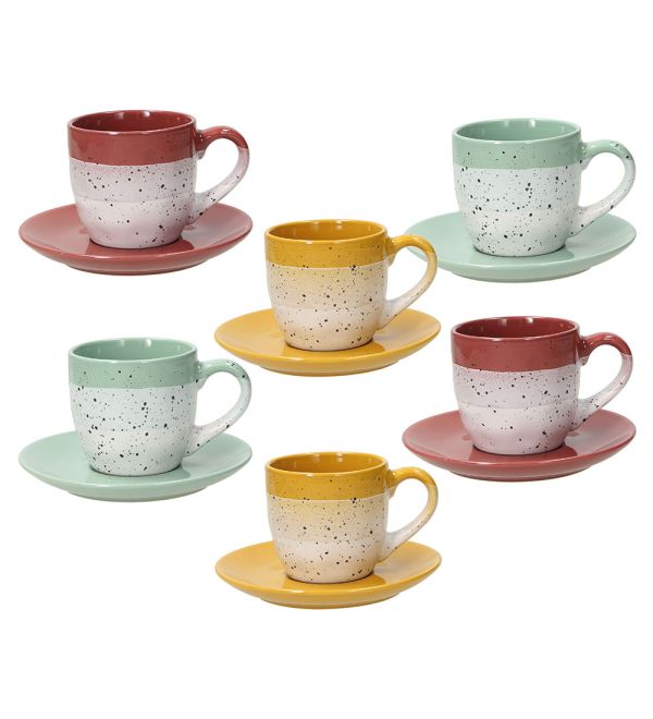 Confezione 6 tazze tè con piattino Stoneware Multicolor - Linea Louise -  Tognana