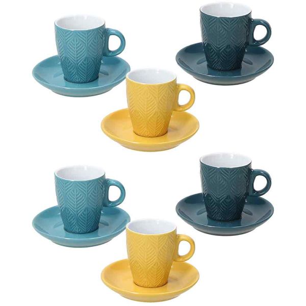 Confezione 6 tazzine caffè con piattino Stoneware Multicolor - Linea Relief  - Tognana