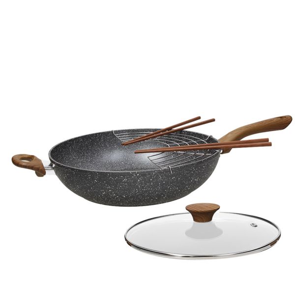Padella wok antiaderente ad induzione da 32 cm con coperchio